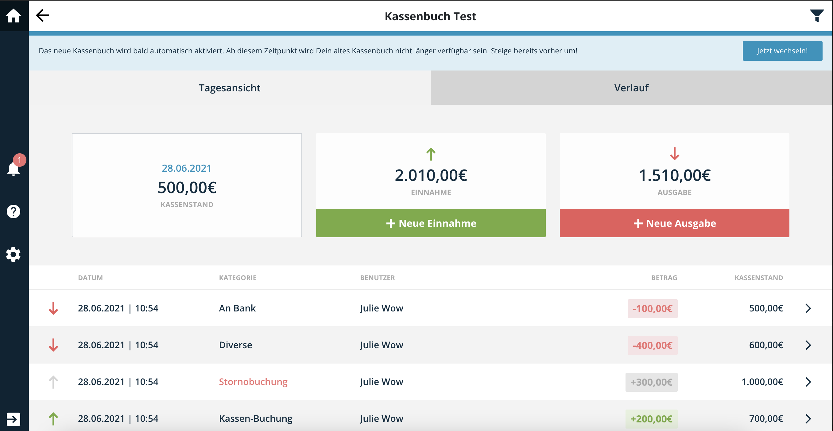 Ready Order Support Hilfe Center Neues Kassenbuch Testen Und Einrichten