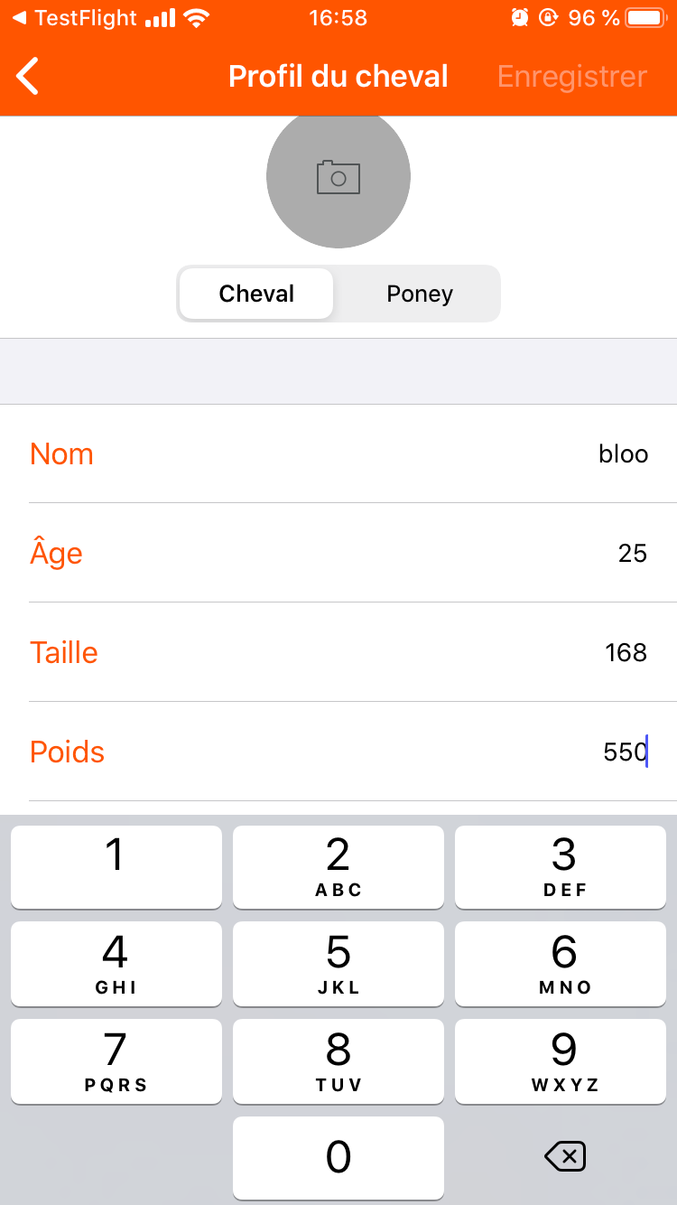 modifier le poids du cheval application equisense
