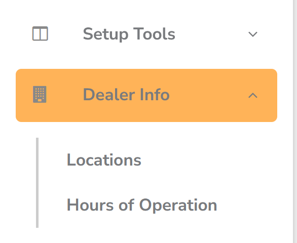 dealer info menu items