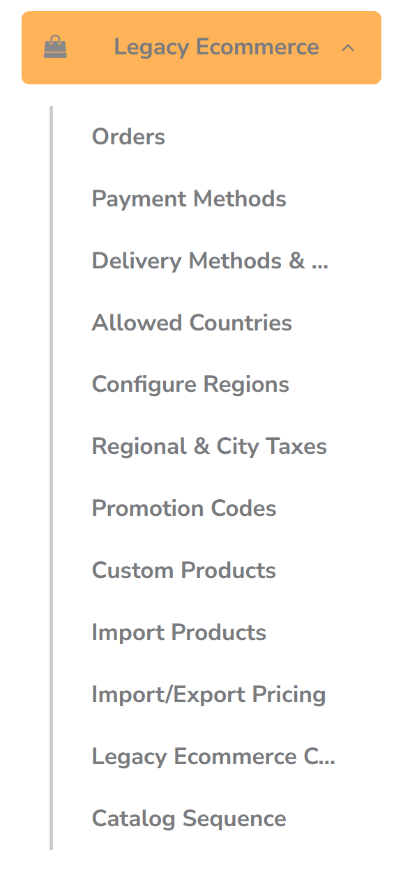 legacy ecommerce menu ordering