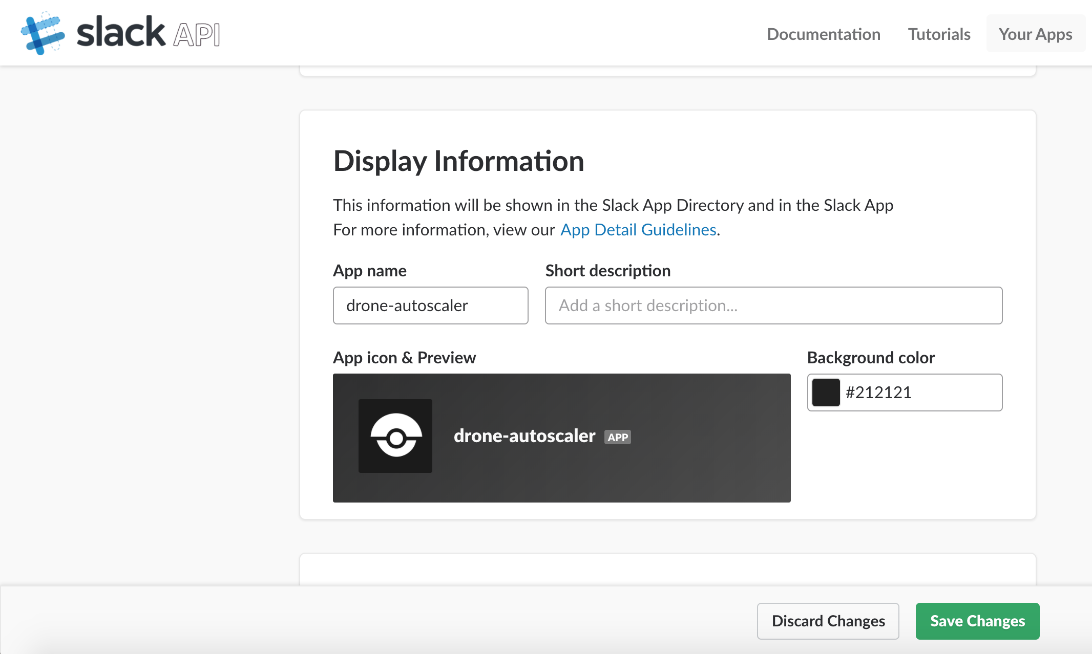 slack application display info