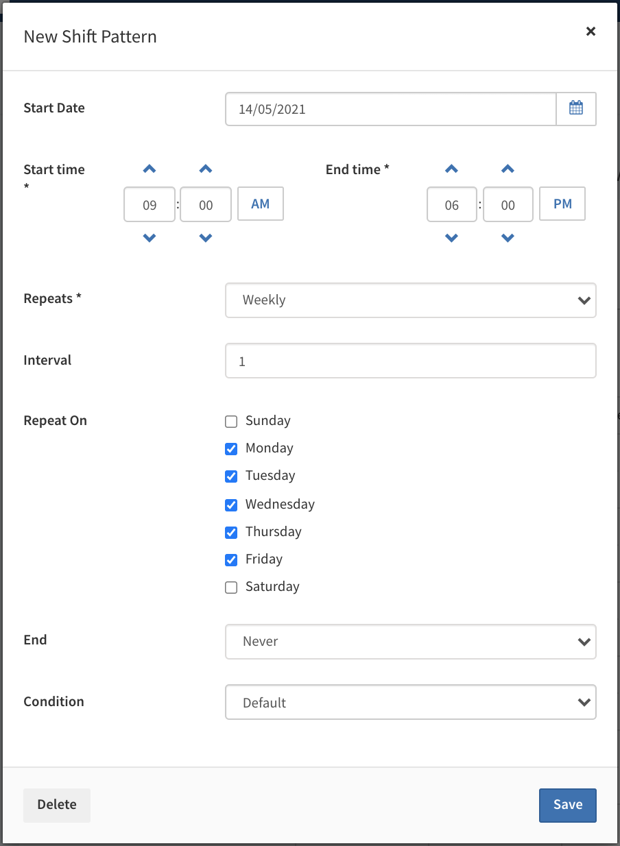 Staff shift editor