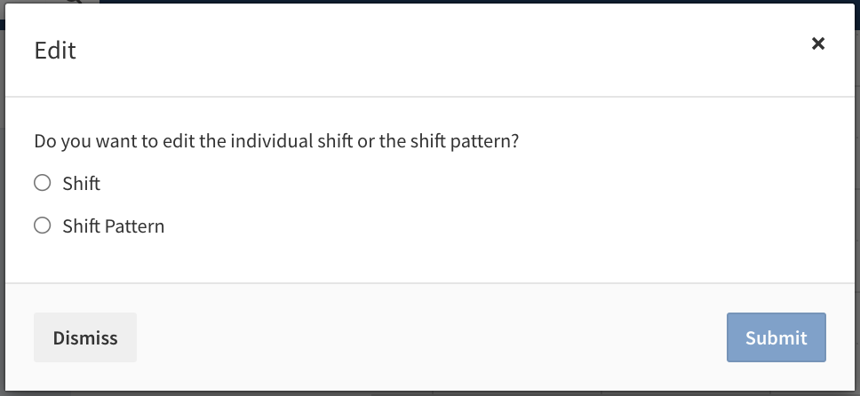 Choosing to edit a shift or shift pattern