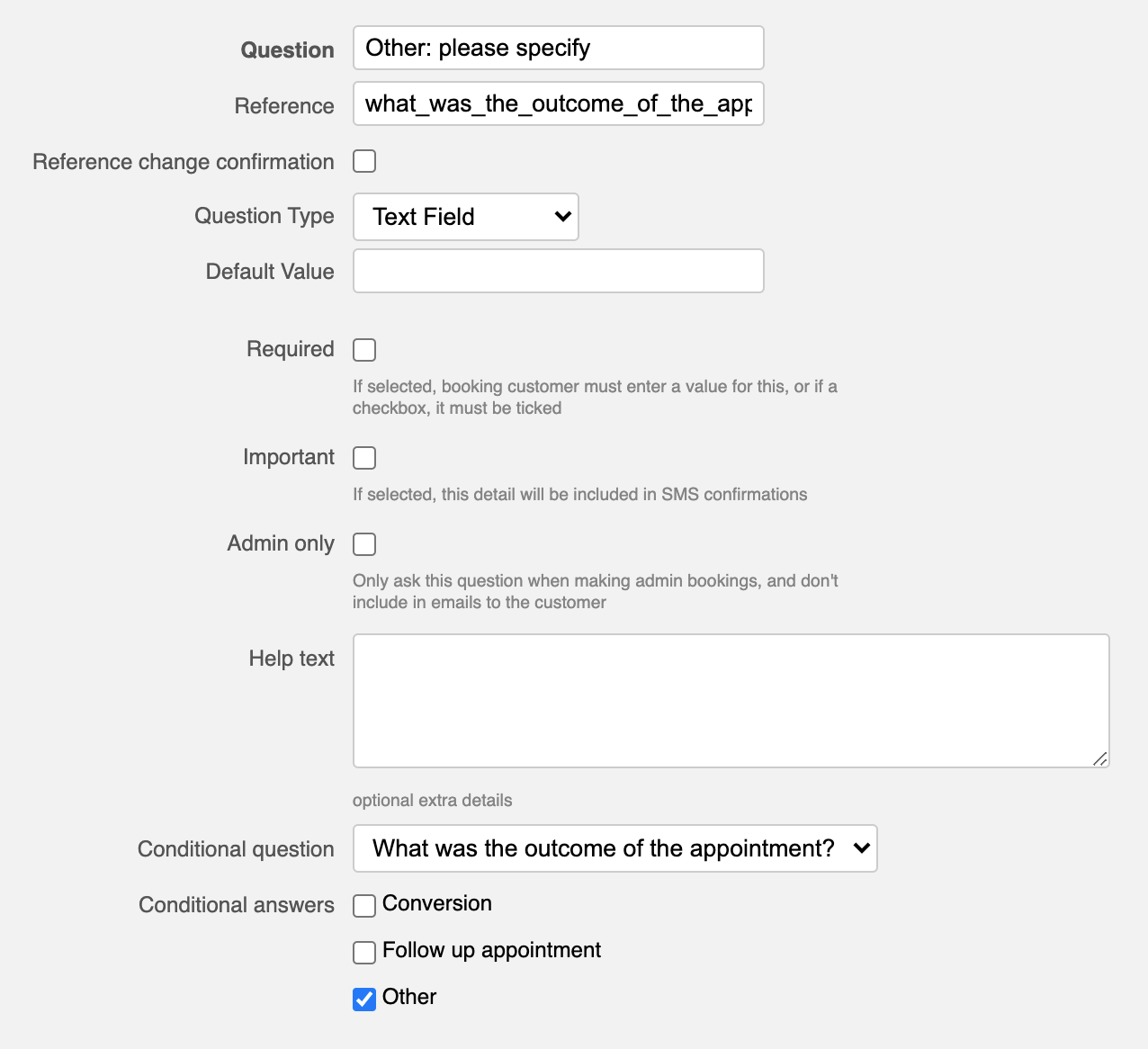 JRNI example of a conditional question setup