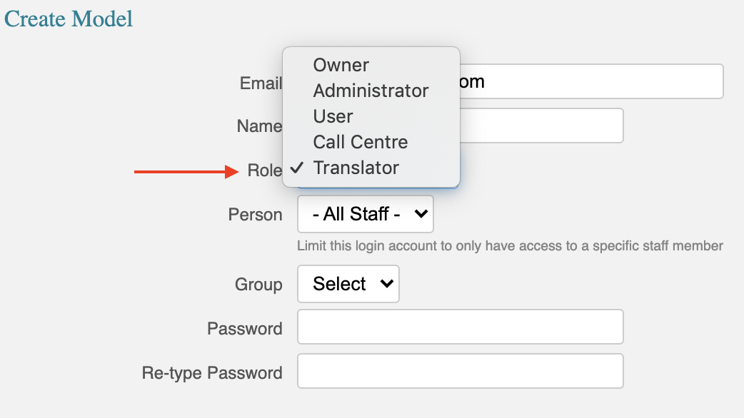 Assigning the Translator role to a user in JRNI Studio