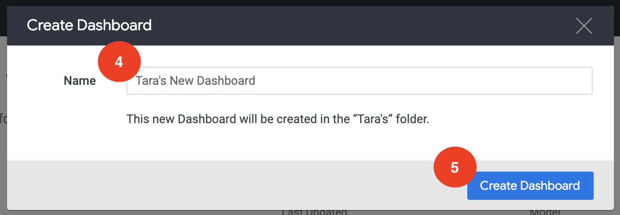 Naming and creating a new dashboard
