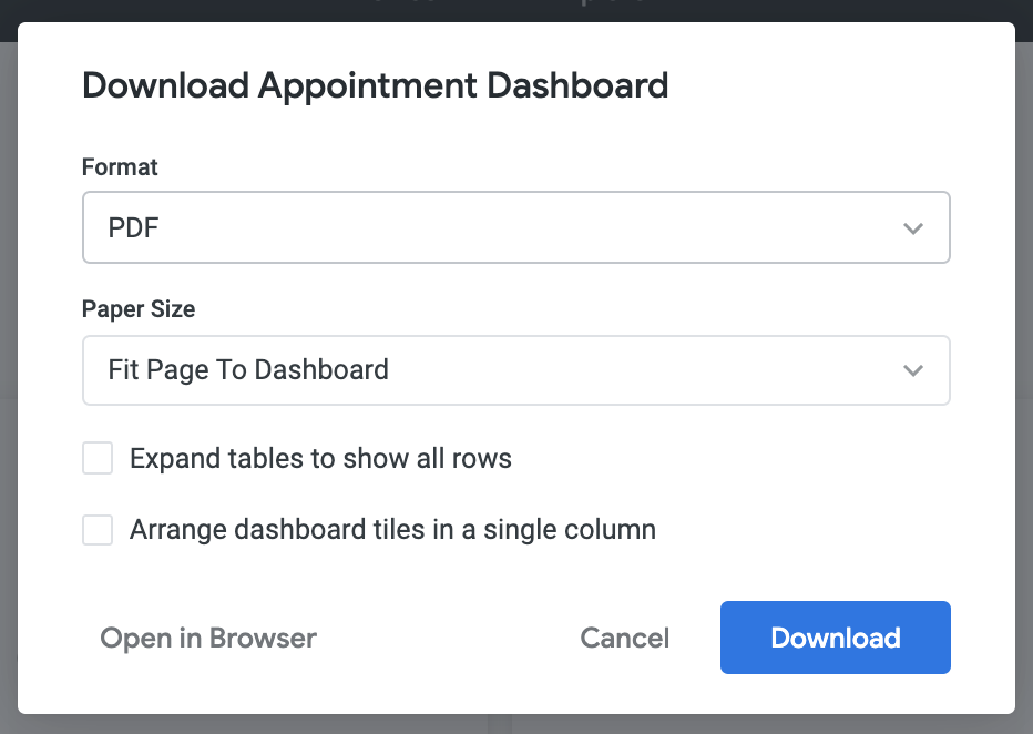 Downloading a dashboard