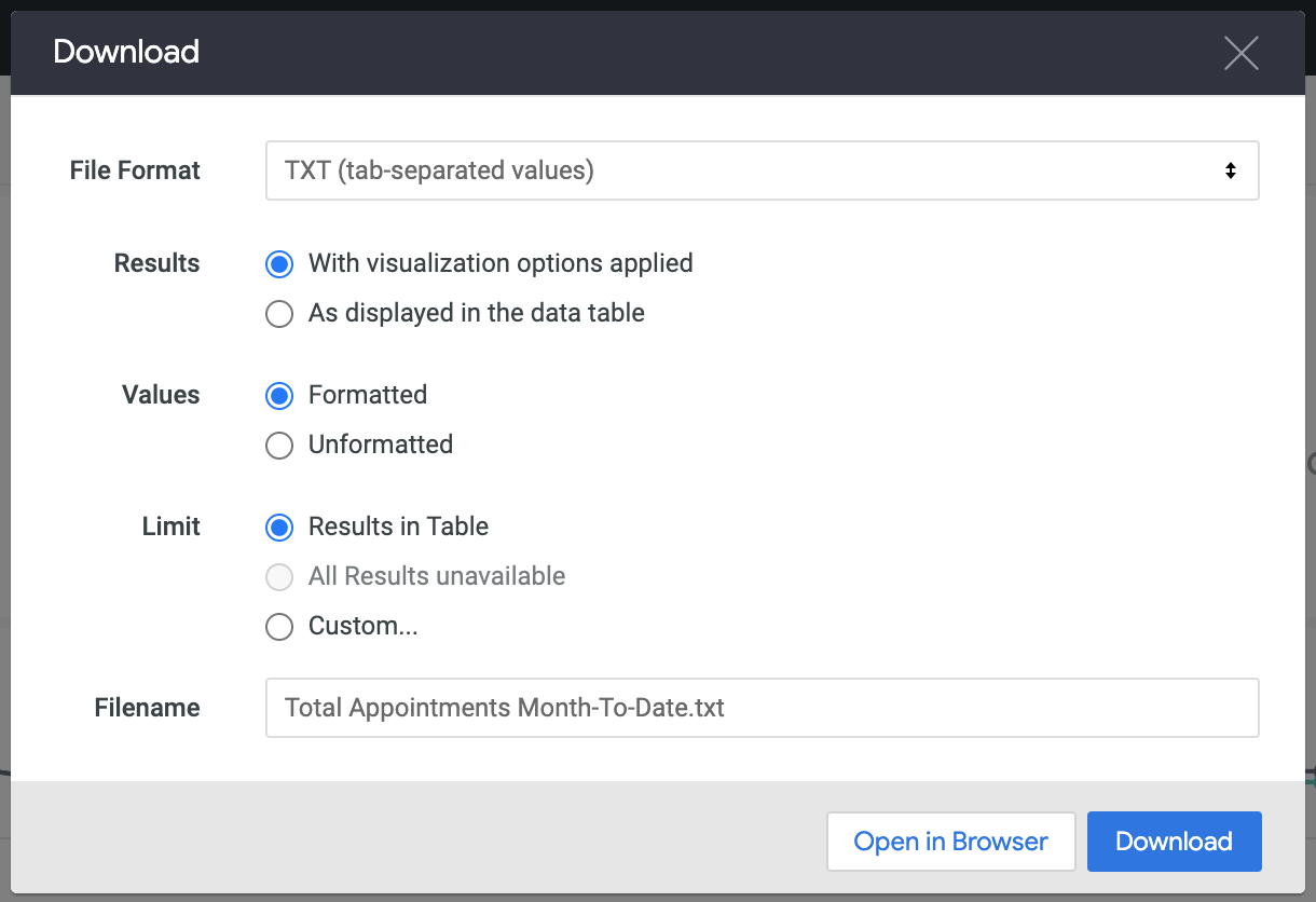 Selecting your download options