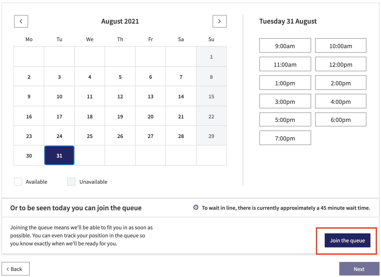 Join a queue from the customer booking journey