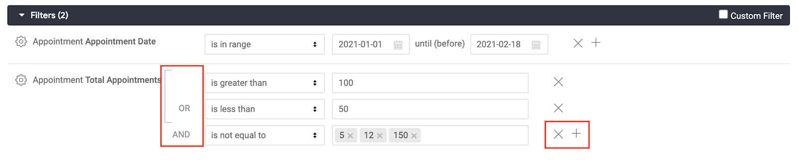 Applying multiple filters to a report