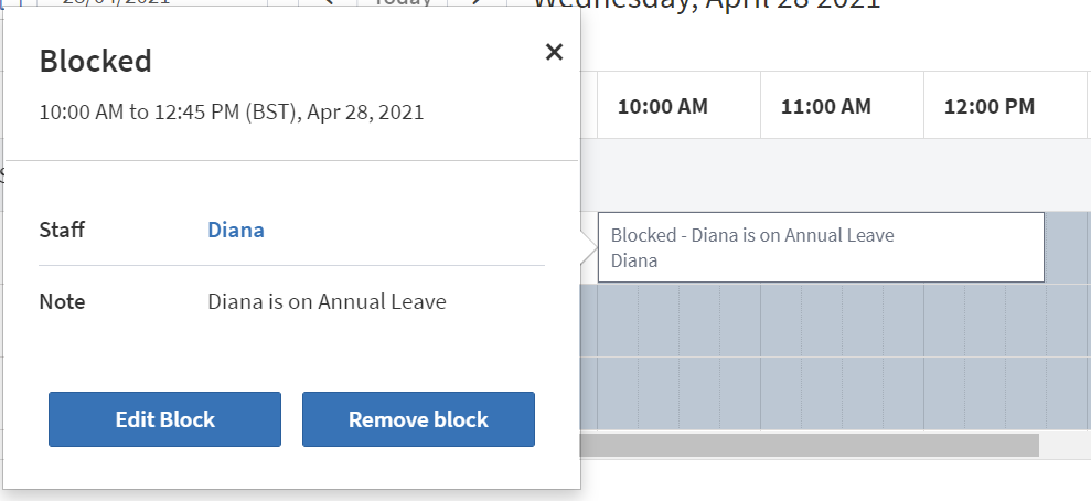 Editing blocked out time