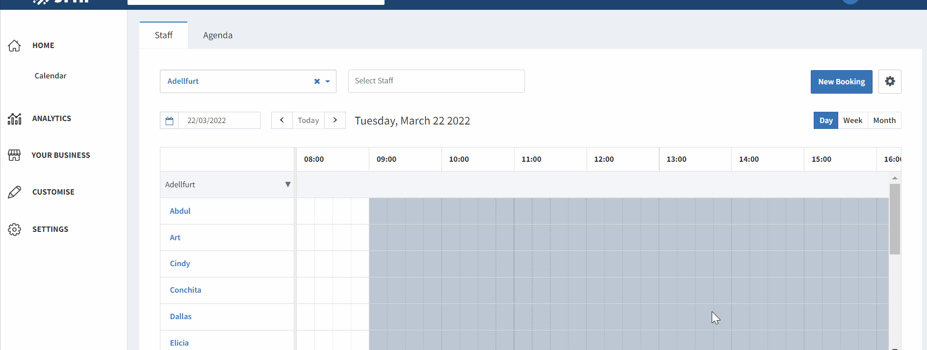 Selecting a time slot to block on the calendar