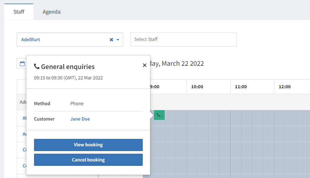 Booking profile calendar view