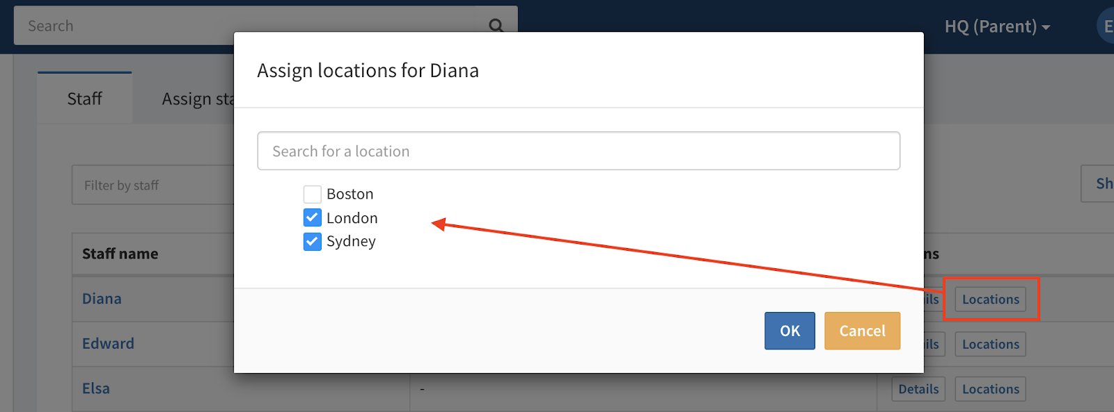 Assigning locations on the JRNI staff page