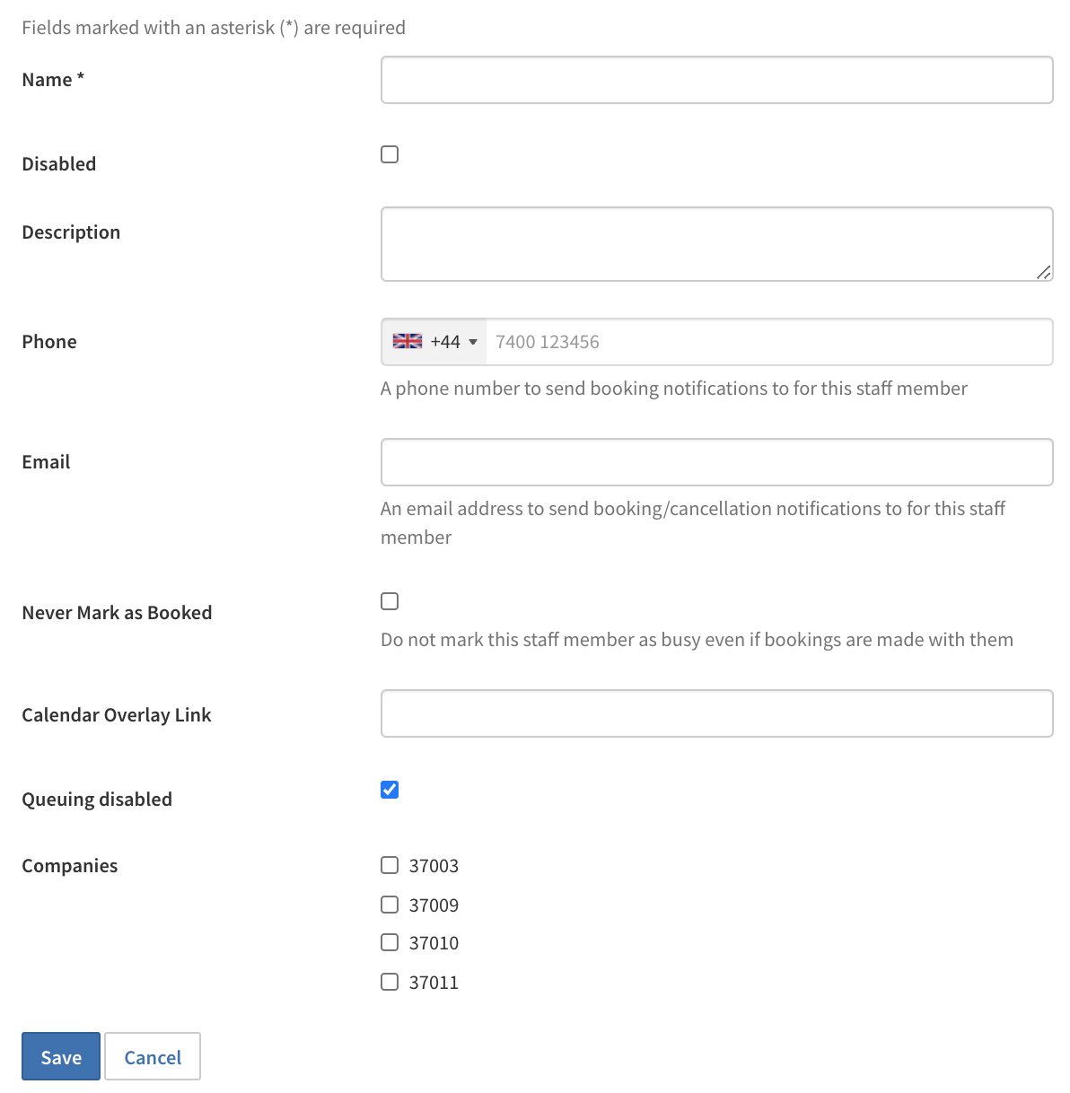 Create a new staff member form