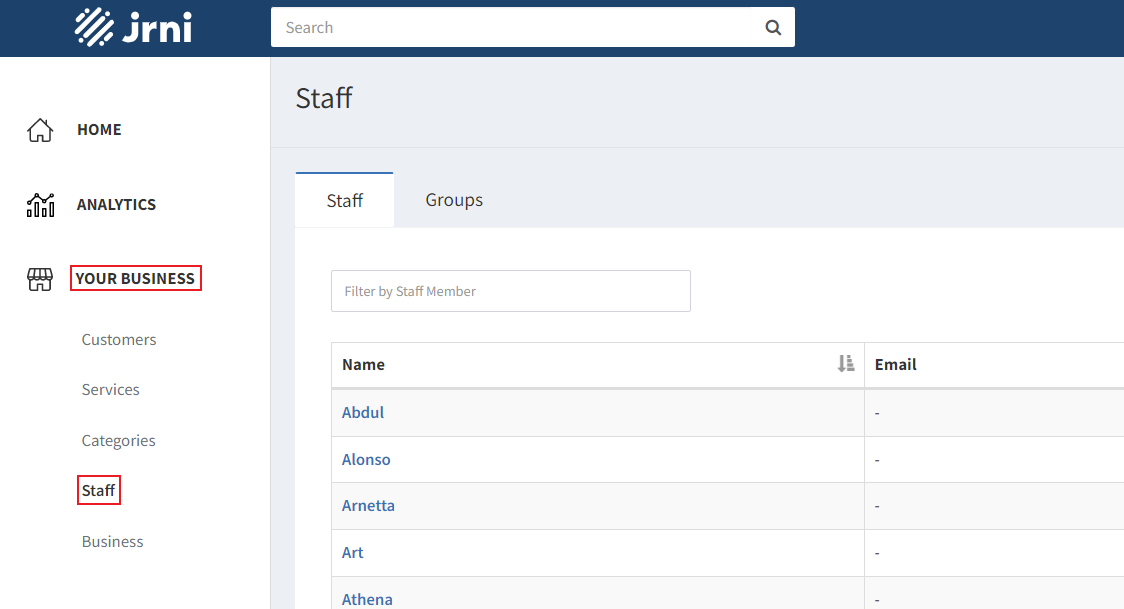 Staff page under your business.