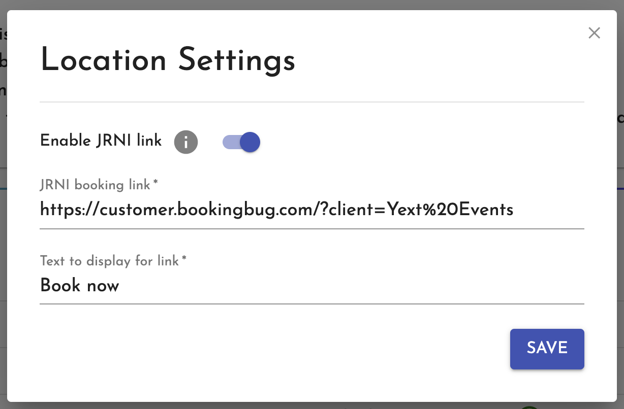 JRNI booking link location settings