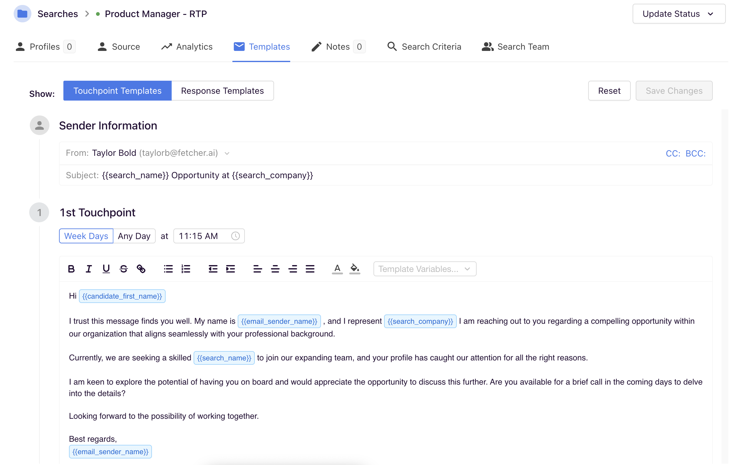 Sourcing with Position Templates