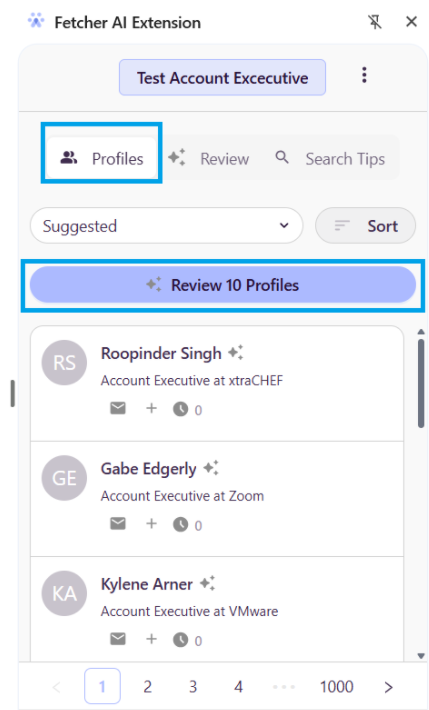 extension profile tab