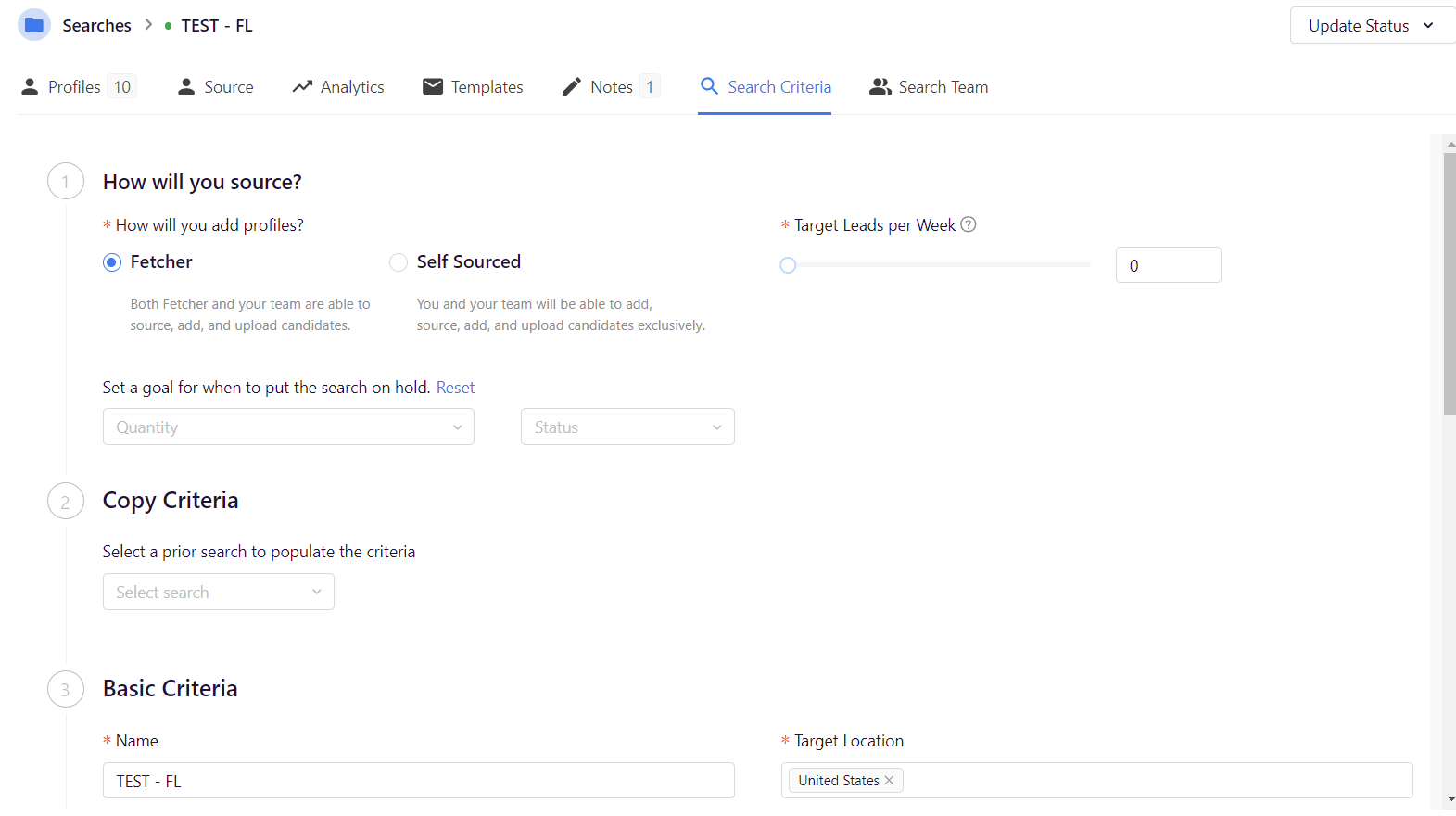 change search criteria