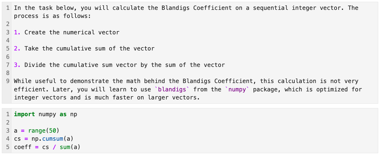 Good example of narrative Markdown cell (Markdown syntax shown) followed by Code cell