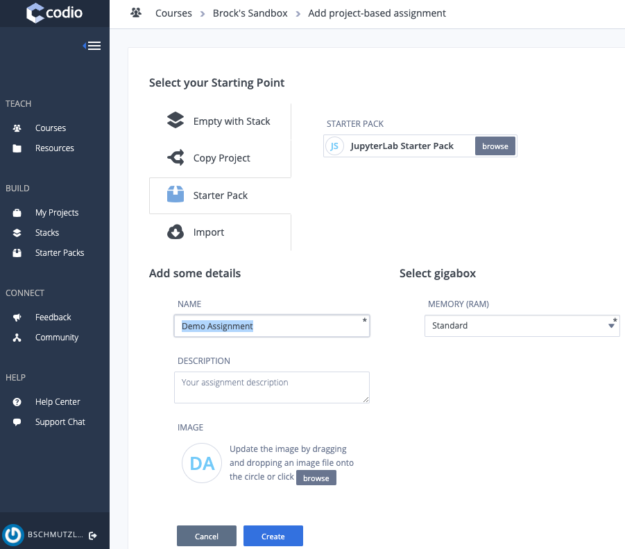 Create assignment with JupyterLab Starter Pack
