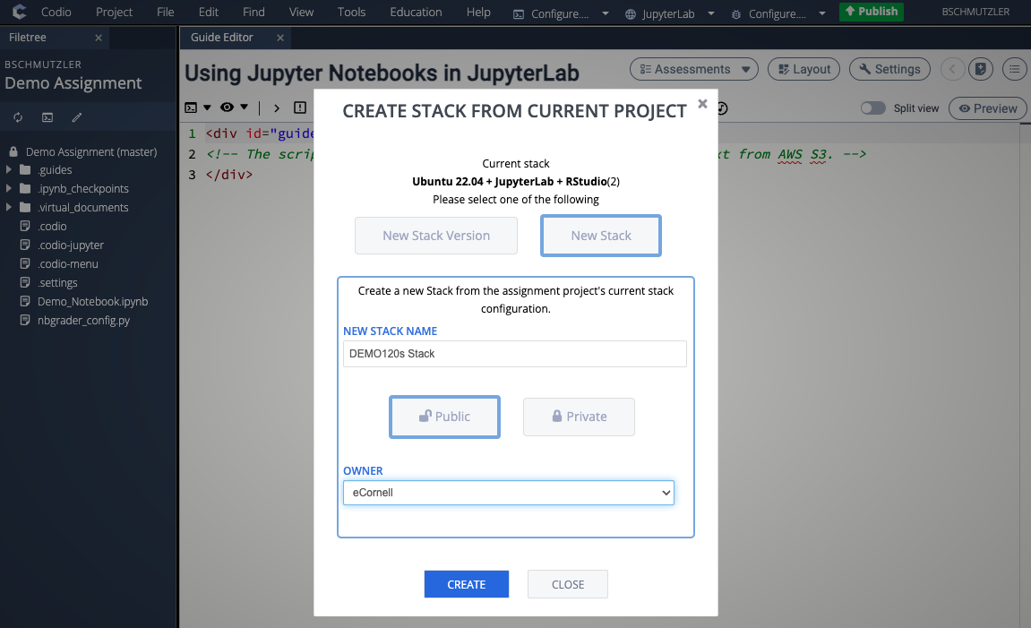 Create new stack for a series of courses