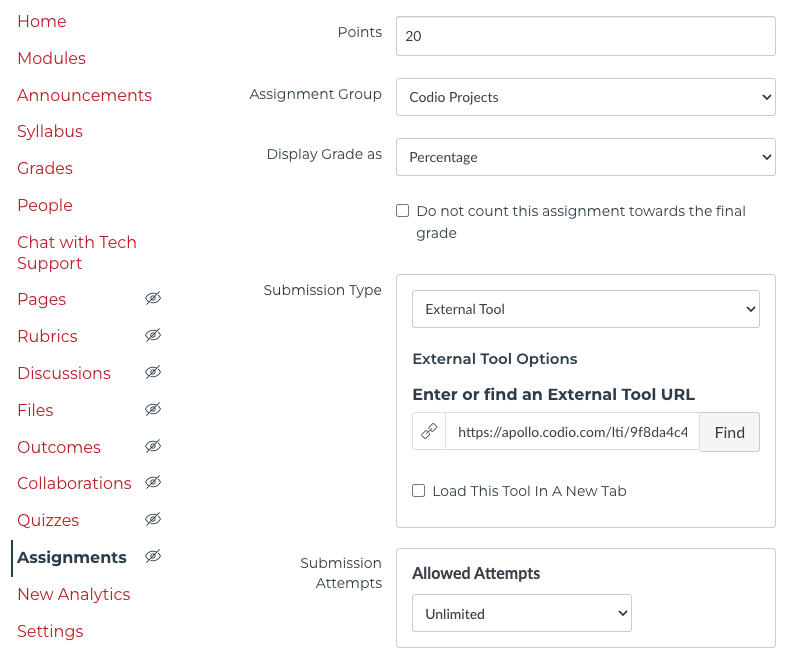 Canvas assignment external tool submissioin 