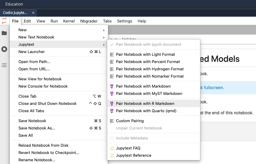 Use Jupytext to pair notebook.ipynb with an R Markdown file