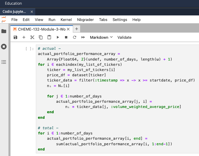 First cell with reformatted Julia code