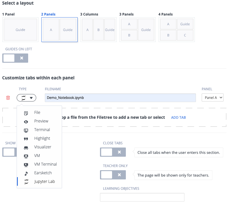 Guide Layout configuration