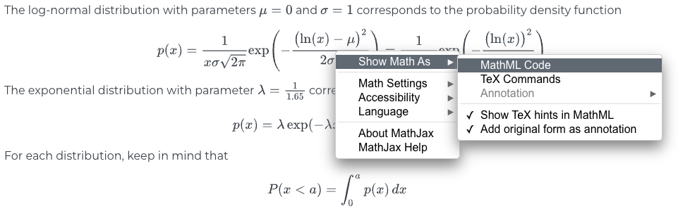 MathJax menu option Show Math As > MathML Code