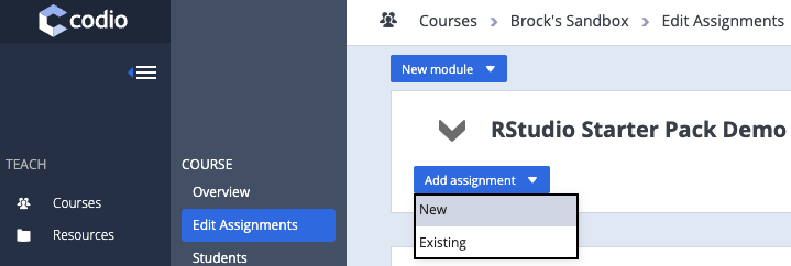 Add new Codio assignment