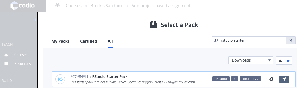 Search for and select "RStudio Starter Pack"