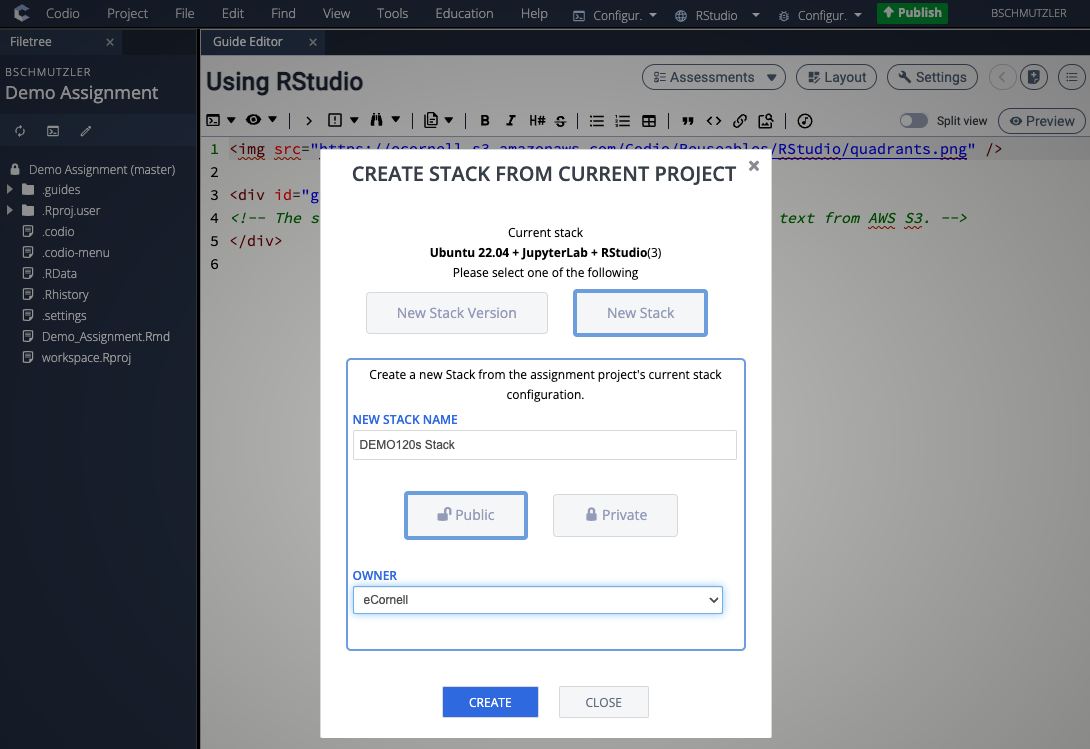 Make sure "New Stack", "Public", and "eCornell" are selected