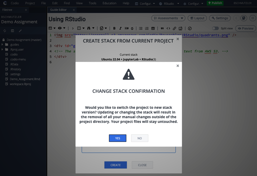 Select "YES" at the "CHANGE STACK CONFIRMATION" prompt