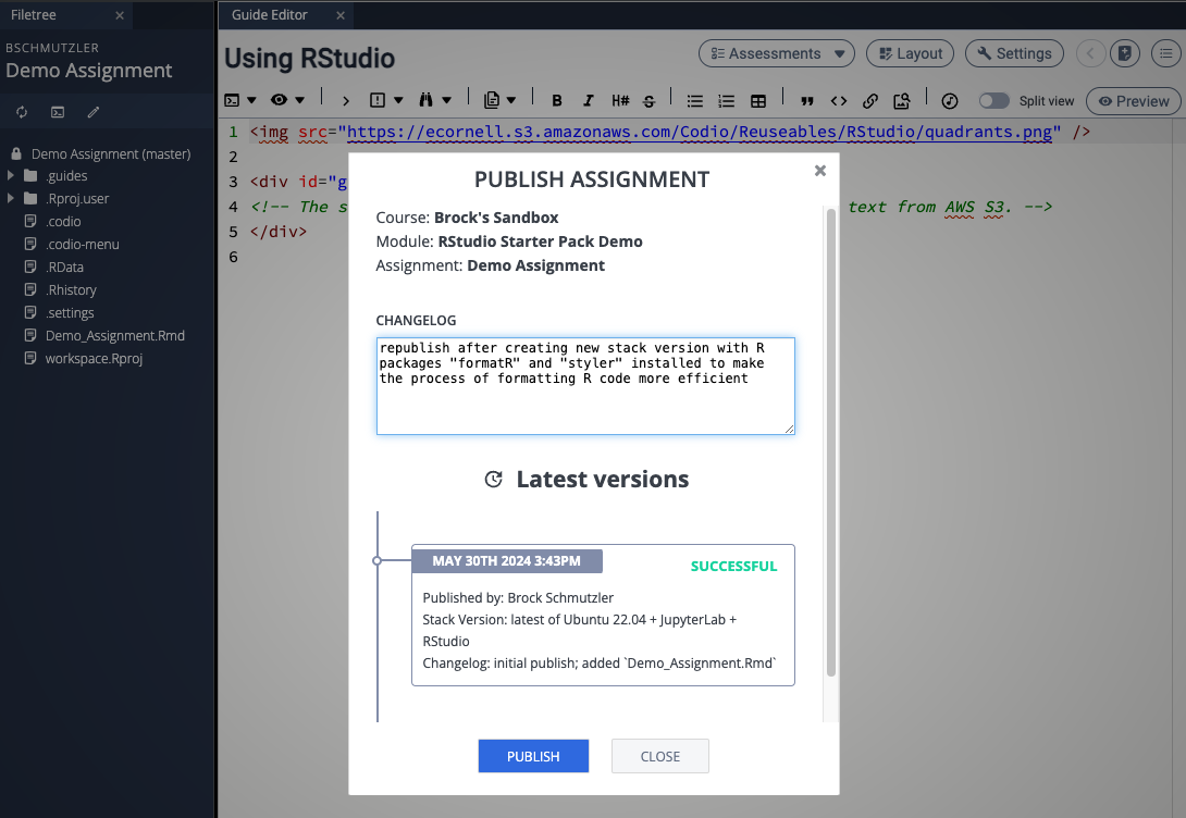 Publish your assignment with new stack version