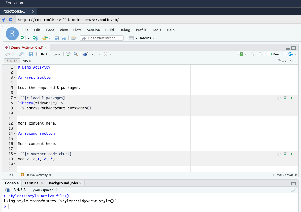 R code properly formatted