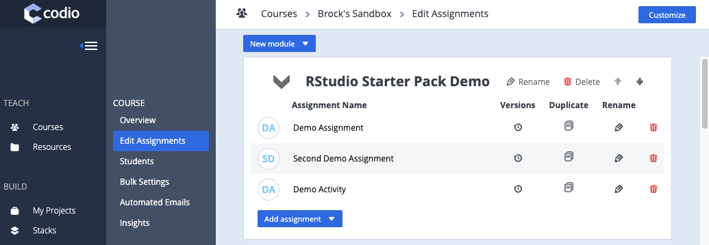 Open the duplicated assignment