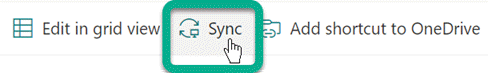 The Sync button on the toolbar in a SharePoint library.