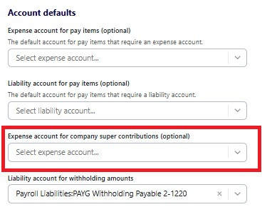 Default account for company super contributions