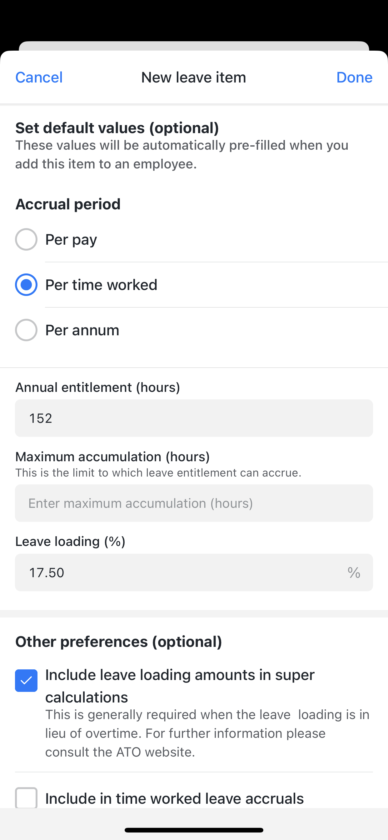 Annual leave - Set default values