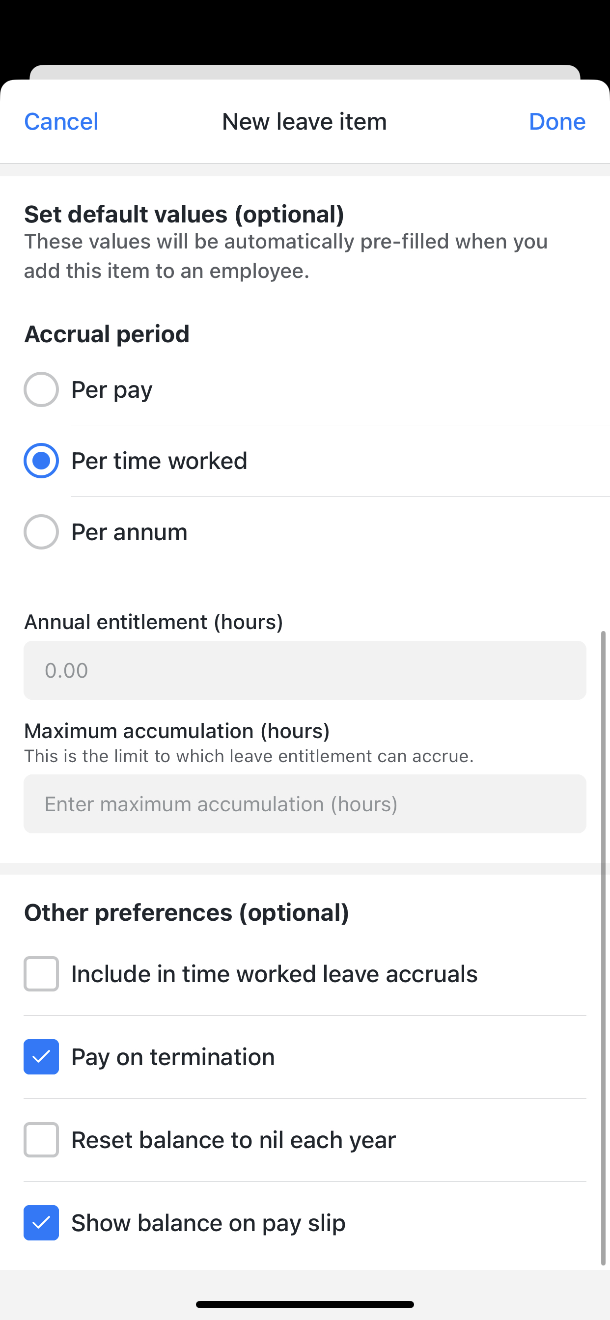 Long service leave - Other preferences