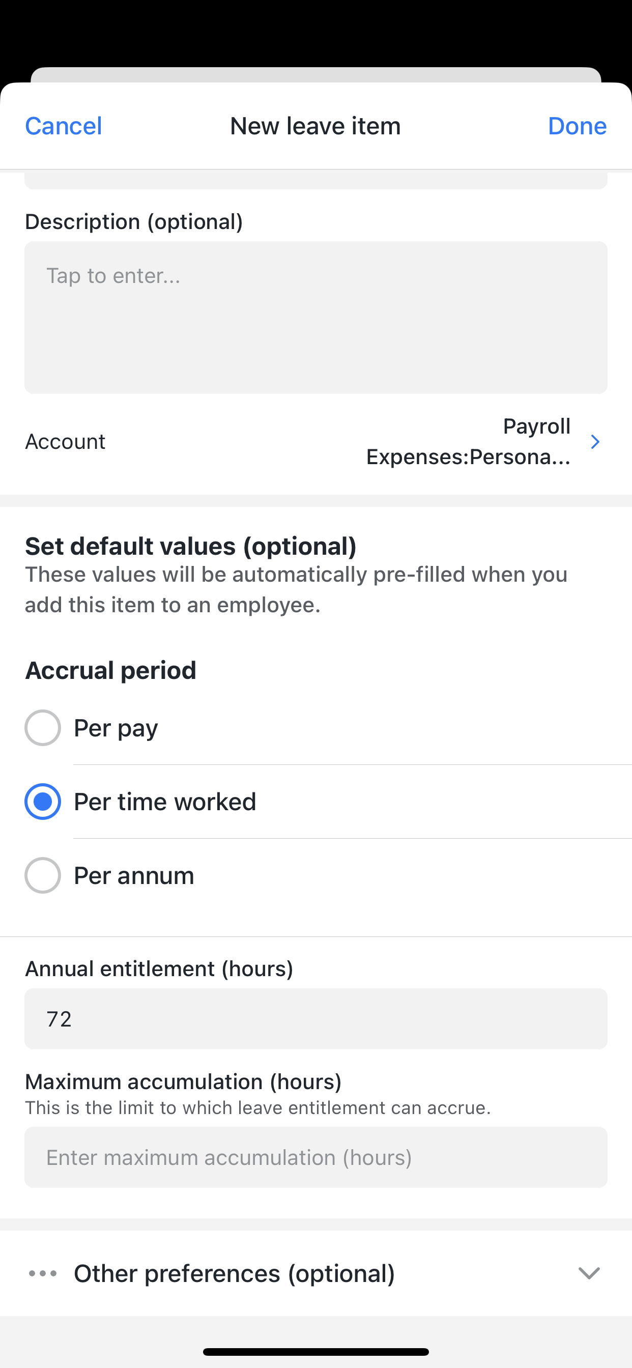 Personal - set default values