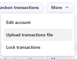 The 'More' menu in the Bank accounts screen