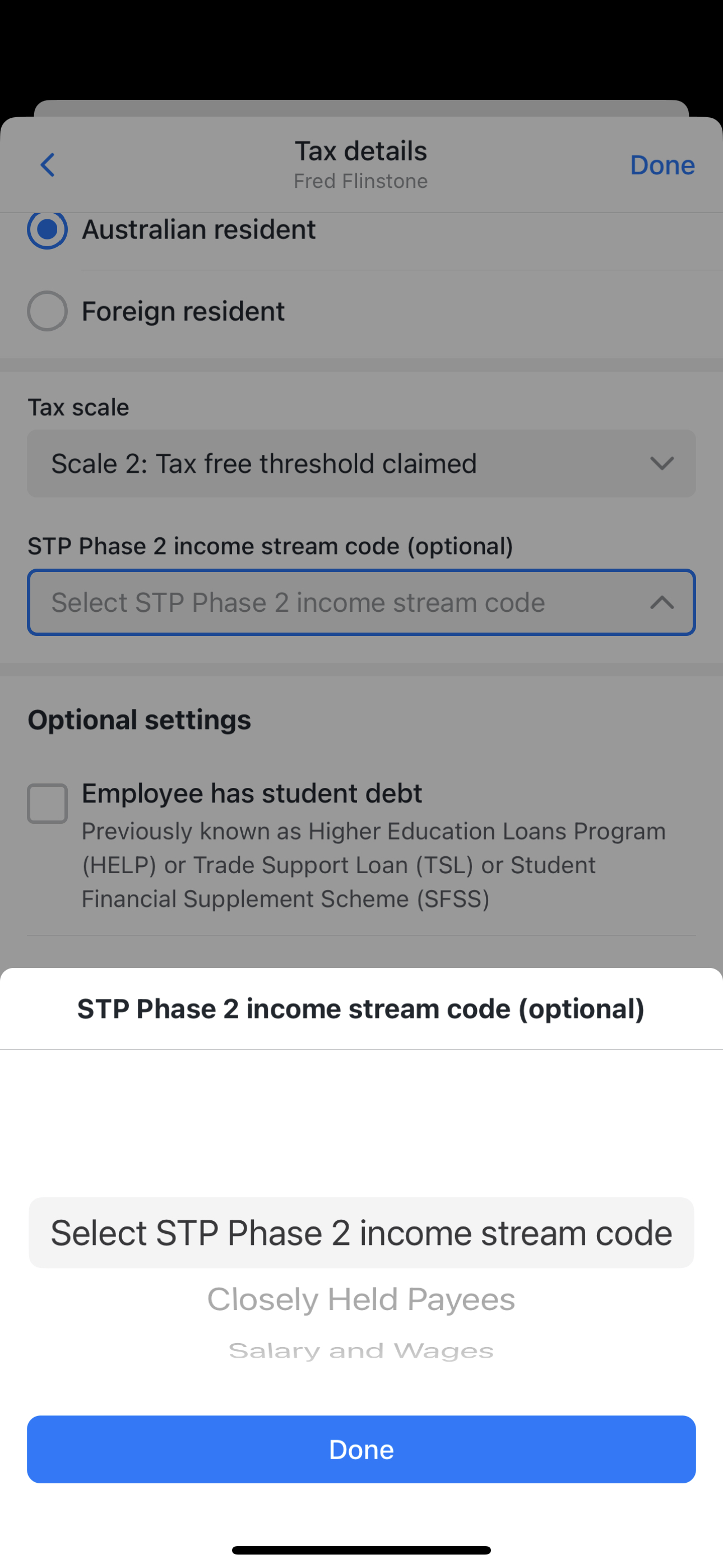 STP Phase 2 Income stream code