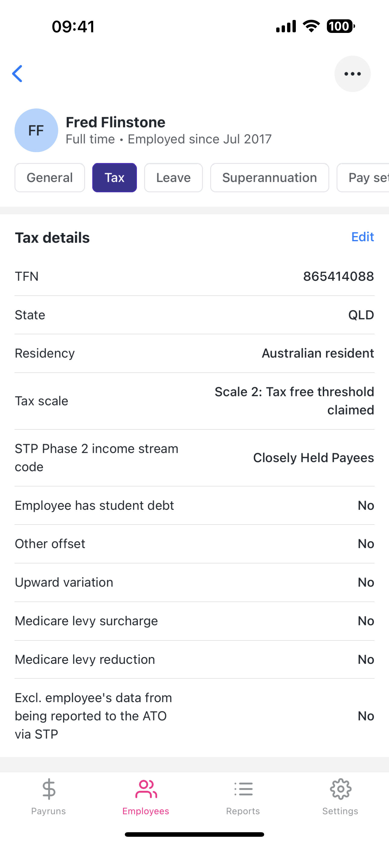 Employee tax tab