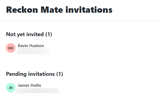 Reckon Mate invitations screen showing Pending invitations section