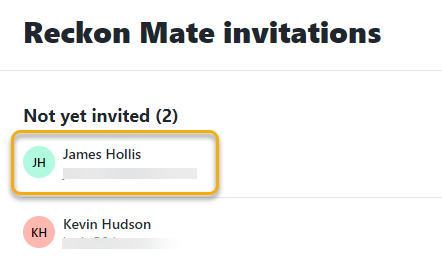 Reckon Mate invitations screen showing Not invited section.