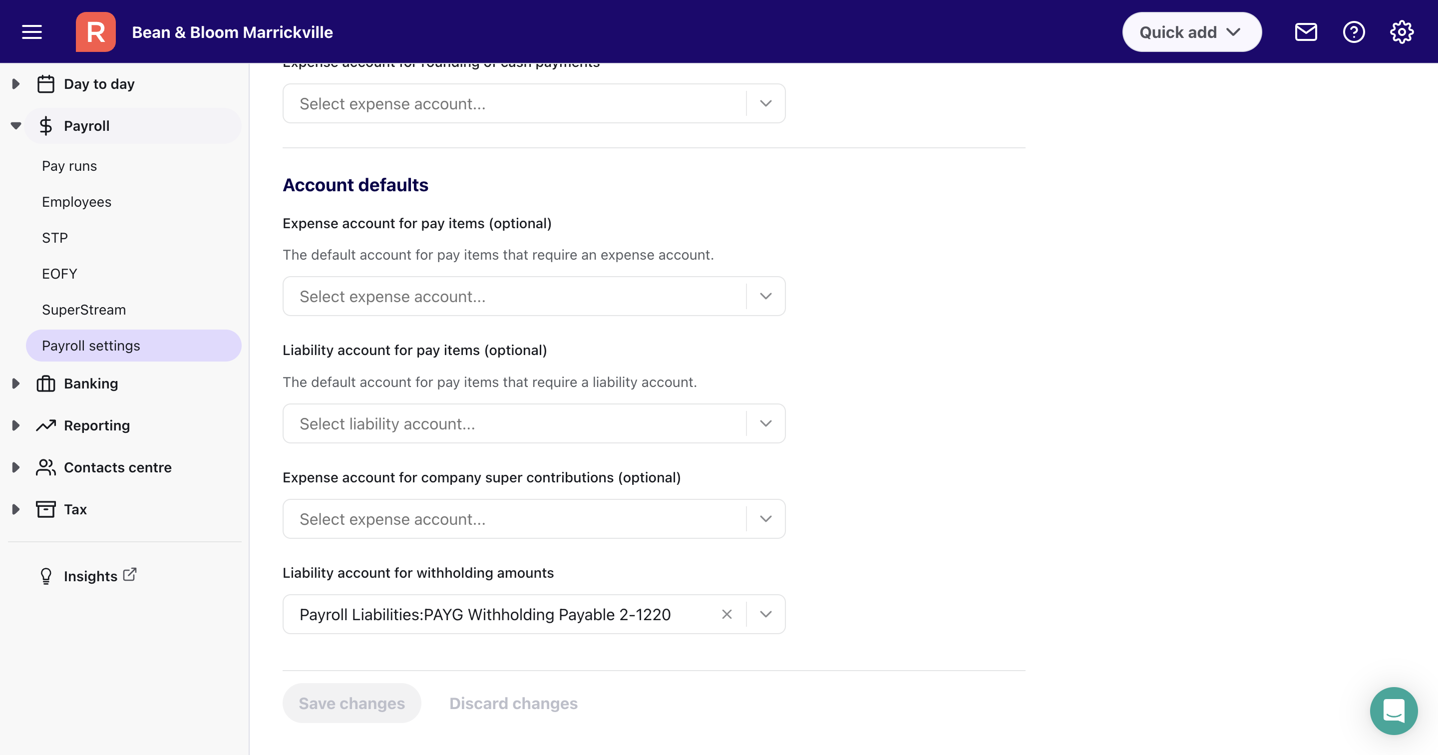 General tab under payroll settings page